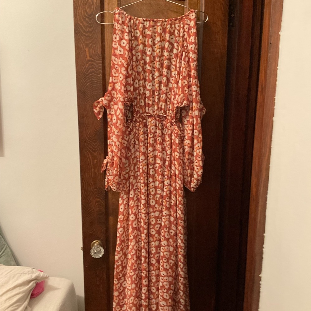 Fall Anthro Maxi Sheer Floral Dress with cut outs